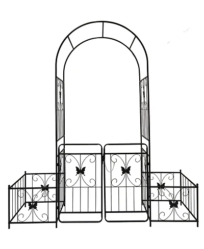 Slickblue Metal Garden Arch with Gate – 79.5'' Wide x 86.6'' High, Black Climbing Plants Support, Rose Arch for Outdoor Use