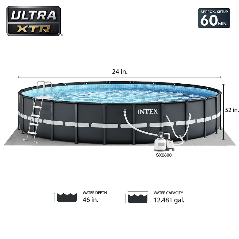 Intex 24' x 52" Ultra Xtr Frame Pool, 2 Floating Loungers and Mega Chill Cooler
