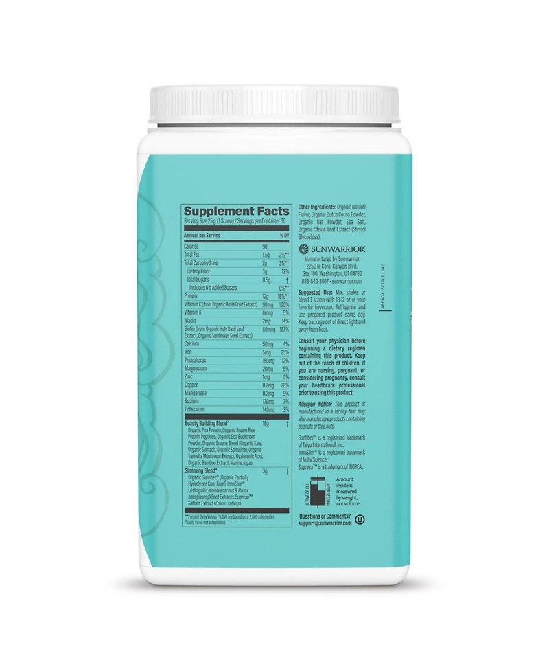 Sunwarrior Slim Collagen Boost Protein Powder, Beauty & Slimming Formula, Plant-Based Protein, Chocolate Flavor, Sunwarrior, 750gm