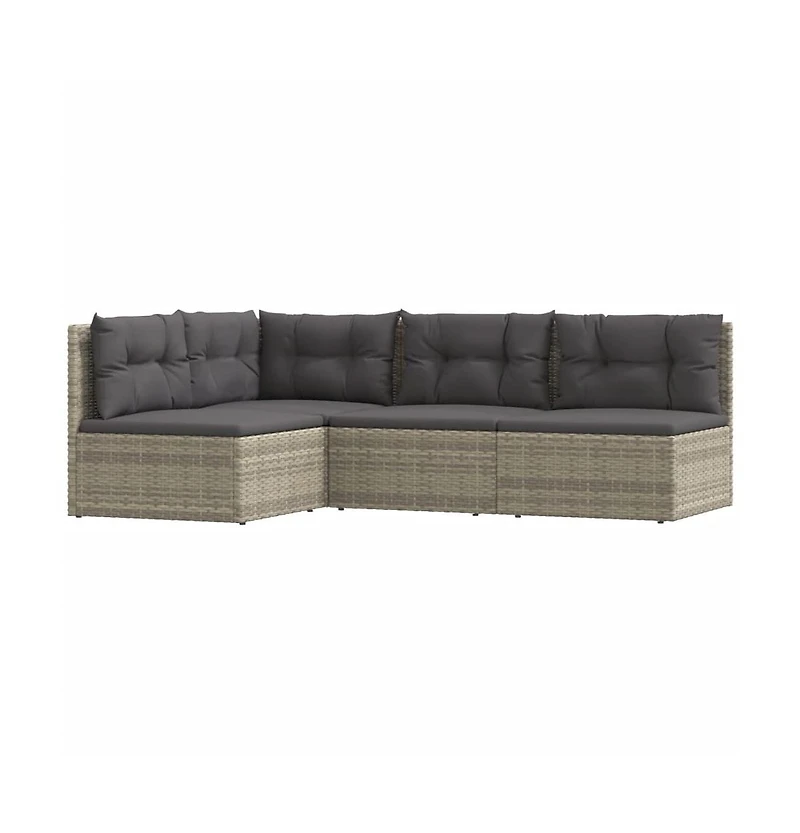 vidaXL 4 Piece Patio Lounge Set with Cushions Gray Poly Rattan