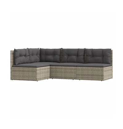 vidaXL 4 Piece Patio Lounge Set with Cushions Gray Poly Rattan