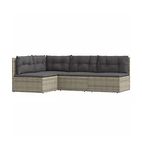 vidaXL 4 Piece Patio Lounge Set with Cushions Gray Poly Rattan