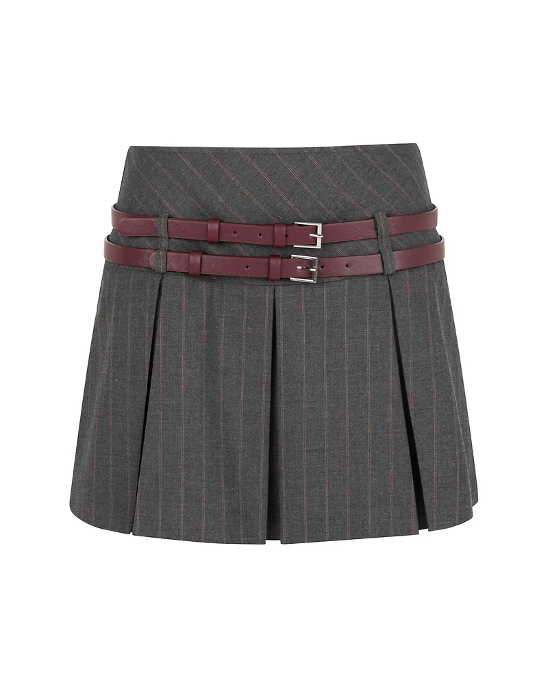 Nocturne Women's Double Belted Pleated Mini Skirt