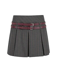 Nocturne Women's Double Belted Pleated Mini Skirt