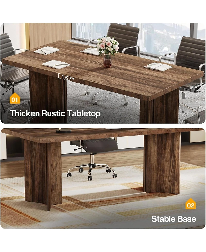 Tribesigns 5.5FT Conference Table, 63-inch Rectangle Meeting Seminar Large Wooden Business Tables for 4-6 People, Heavy Duty Pedestal
