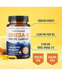 Mav Nutrition Fish Oil Softgels, 3600 mg Epa & Dha, Best Essential Fatty Acids, Premium Burpless Softgel Supplements, Mav Nutrition, 120ct