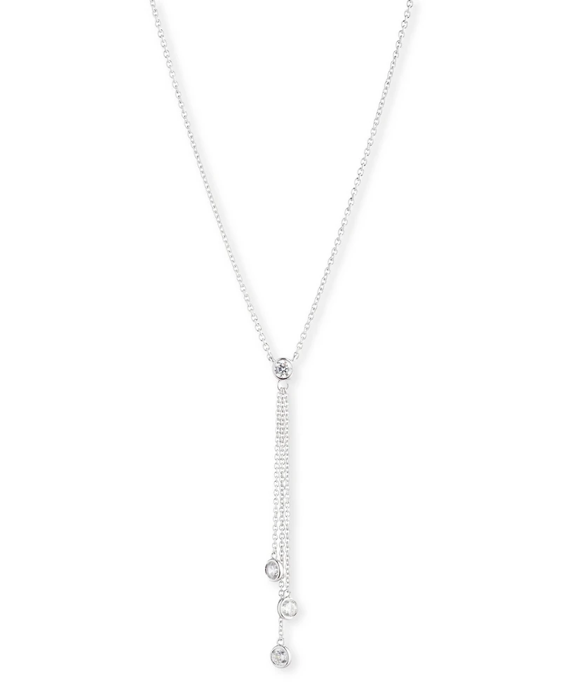 Lauren Ralph Lauren Sterling Silver Cubic Zirconia & Chain Fringe Lariat Necklace, 18" + 3" extender