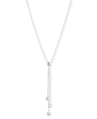 Lauren Ralph Lauren Sterling Silver Cubic Zirconia & Chain Fringe Lariat Necklace, 18" + 3" extender