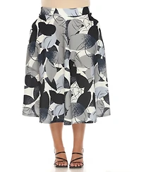 White Mark Plus Leaf Print Vintage Flared Midi Skirt