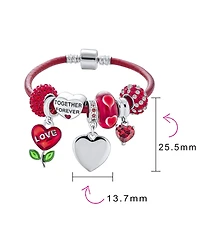 Bling Jewelry Initials Love Bff Friendship Heart Valentine Starter Beads Multi Charm Bracelet Red Leather .925 Sterling Silver European Barrel Snap Cl