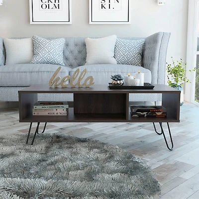 Depot E-shop Vassel Coffee Table, Four Legs, Two Shelves, Espresso