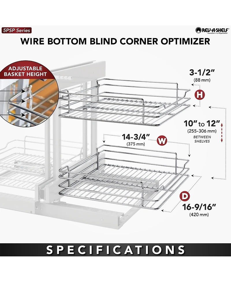 Rev-a-Shelf 18'' Pullout Blind Corner Kitchen Cabinet Organizer, 5PSP-18-cr