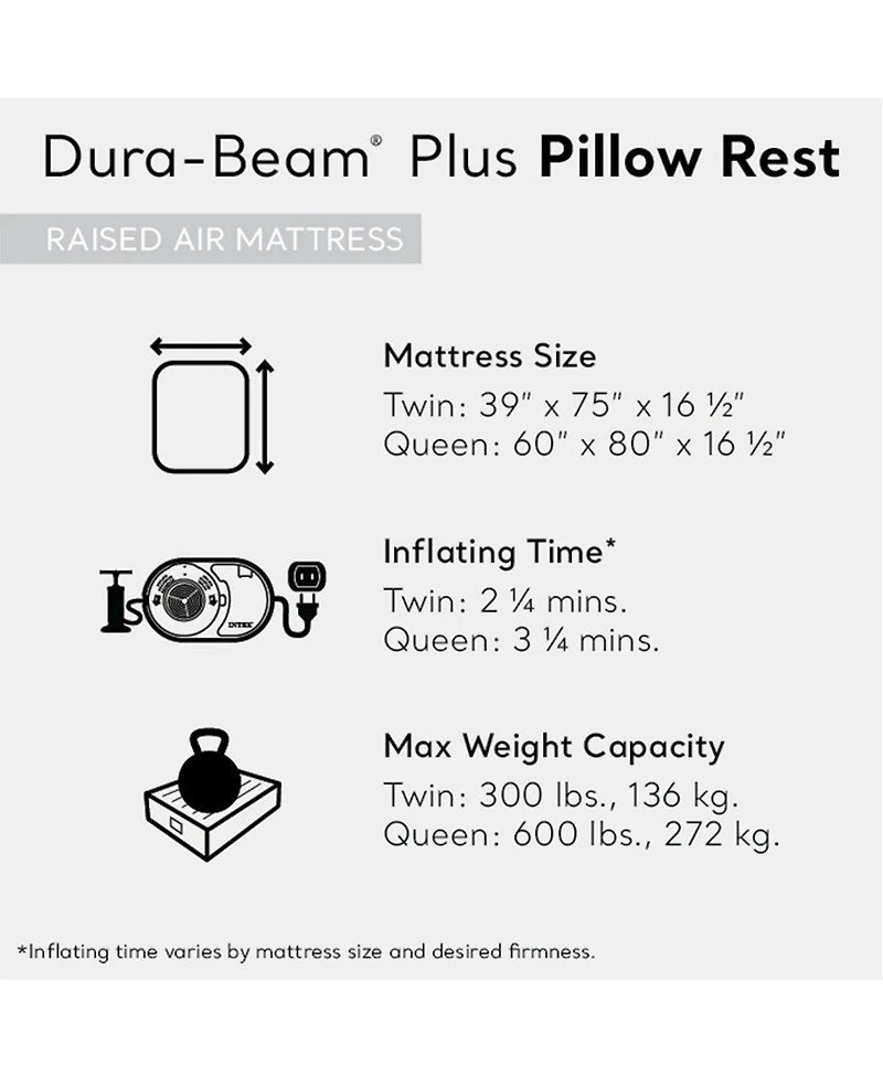Intex Dura Beam Plus Pillow Raised Airbed Mattress with Built in Pump, Twin