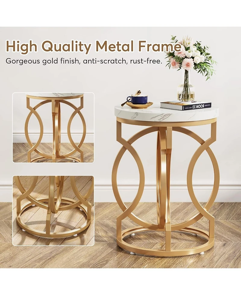 Tribesigns Modern Round End Table Set of 2 with Thick Wood Top, 20" Side Table Cocktail Table with Unique O-Shaped Base, Midcentury Accent Table Night