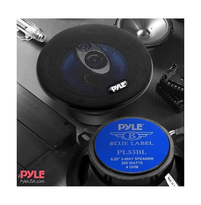 Pyle 5.25" Three-Way Car Speakers, 200 Watt, Blue