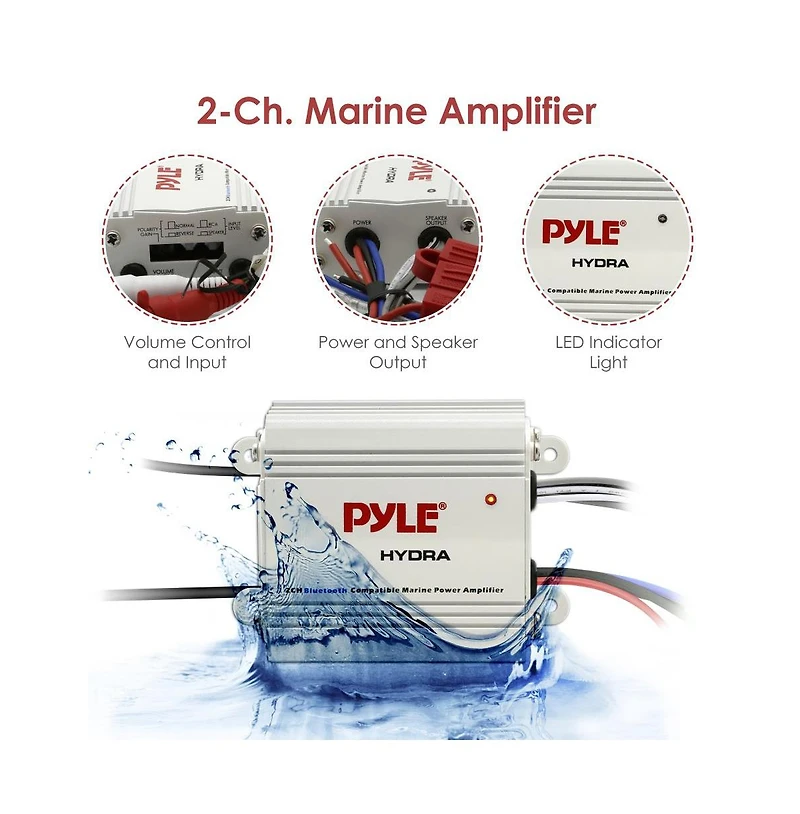 Pyle 2-Ch. Bluetooth Marine Amplifier Kit, Waterproof, 300 Watt