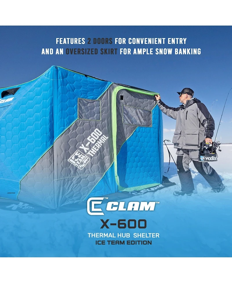 Clam X-600 Portable 11.5' 6 Person Ice Team Thermal Hub Shelter w/Dimmable Light