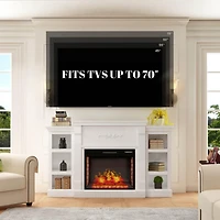 Mondawe 70" Tv Stand with 28" Fireplace - 99lb Top, Remote, 4 Flame, 5000 Btu Heat, Timer & Safety