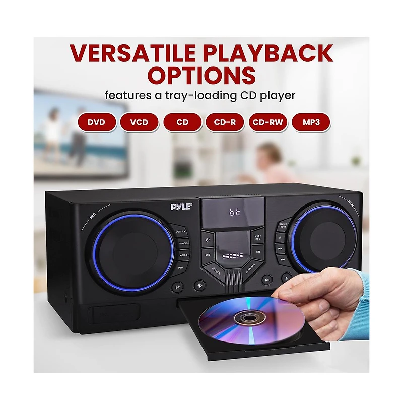Pyle 4-Piece Mini Hi-Fi Bluetooth Stereo System With MP3, Usb, Fm Radio, Bass Reflex Speaker, Dsp-Tech & Remote Control, 210 Watt