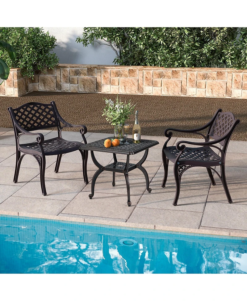 Gymax 21'' Cast Aluminum Outdoor Side Table Patio Square Coffee Table w/ Storage Shelf