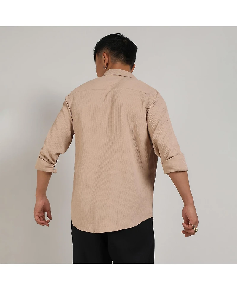 Campus Sutra Men's Beige Textured Interweave Shirt