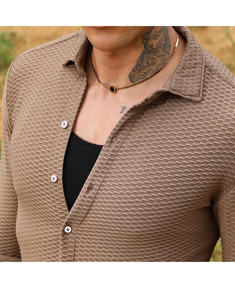 Men's Mocha Brown Hive-Textured Shirt
