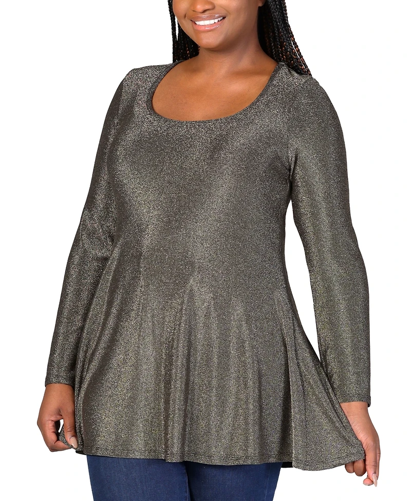 24seven Comfort Apparel Plus Size Scoop Neck Shimmery Tunic Top