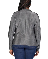 24seven Comfort Apparel Plus Size Cowl Neck Long Sleeve Shimmery Top