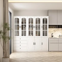 Famapy 13-Shelf Bookcase with Glass Doors, 4-Drawers, Adjustable Shelves