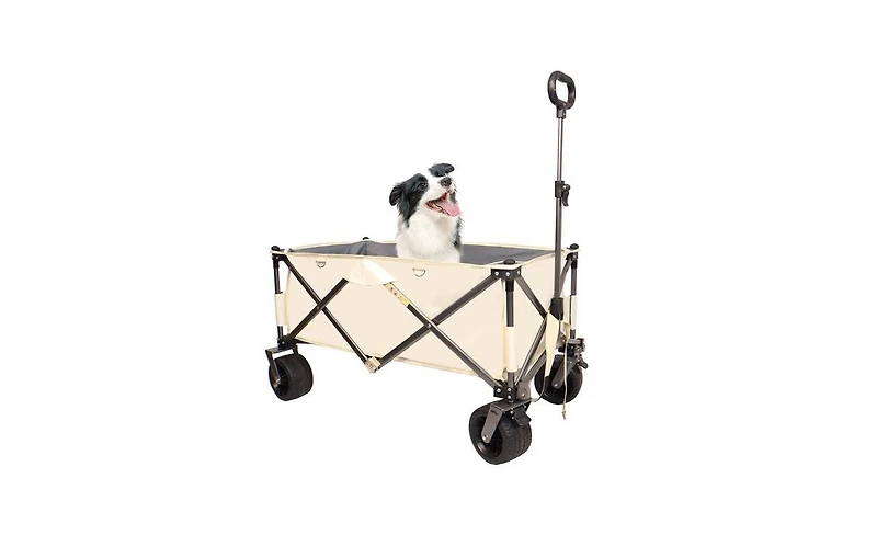 Slickblue Heavy-Duty Folding Wagon – Utility Beach Cart with Big Wheels, Adjustable Handle & Drink Holders for Shopping, Camping