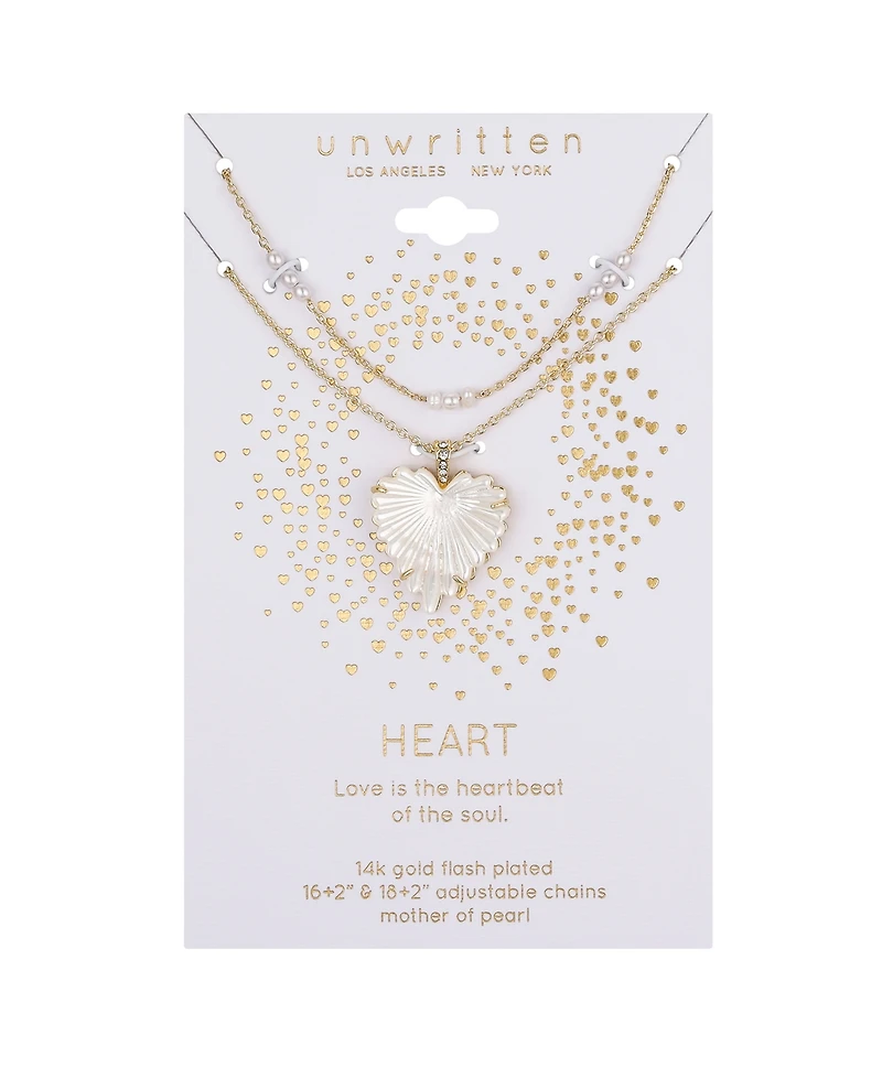 Unwritten Mother of Pearl Heart and Freshwater Cultivated Pearl Layered Pendant Necklace Set