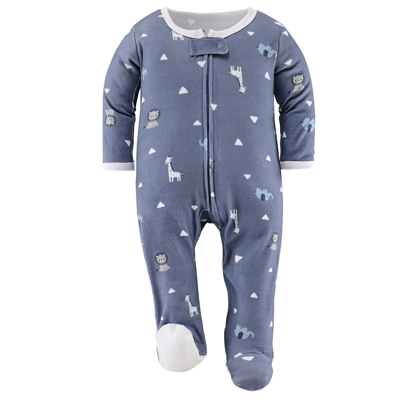 The Peanutshell Baby Boys Blue Safari Footed Sleepers for Boys, 3 Pack