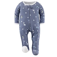The Peanutshell Baby Boys Blue Safari Footed Sleepers for Boys, 3 Pack