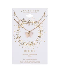 Unwritten Opalite Butterfly and Glass Cultivated Pearl Layered Pendant Necklace Set