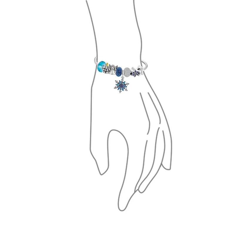 Bling Jewelry Elegant Blue Ice Snowflake Charm Bracelet with Crystal Beads and Silver Clasp