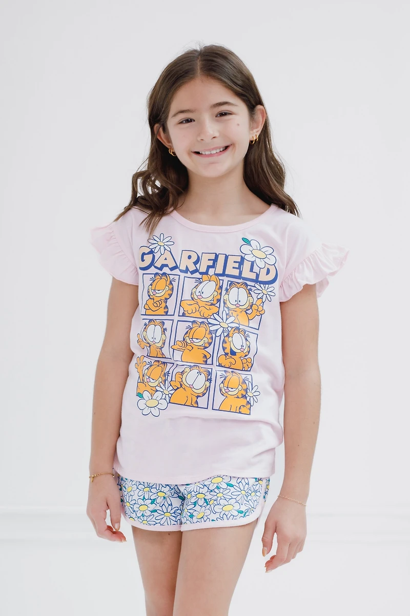 Garfield Girls T-Shirt and French Terry Dolphin Shorts Outfit Set