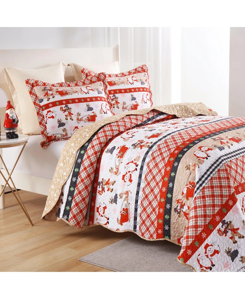 MarCielo 2 Pcs Christmas Quilt BedspreadHoliday Bedding Set Twin