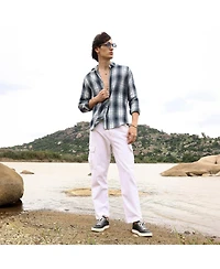 Men's Navy Blue & Ivory White Ombre Buffalo Check Shirt