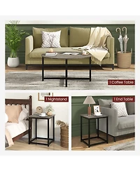 Gymax Round Nesting Table Set of 3 Coffee Table w/ 2 End Tables Sturdy Metal Frame