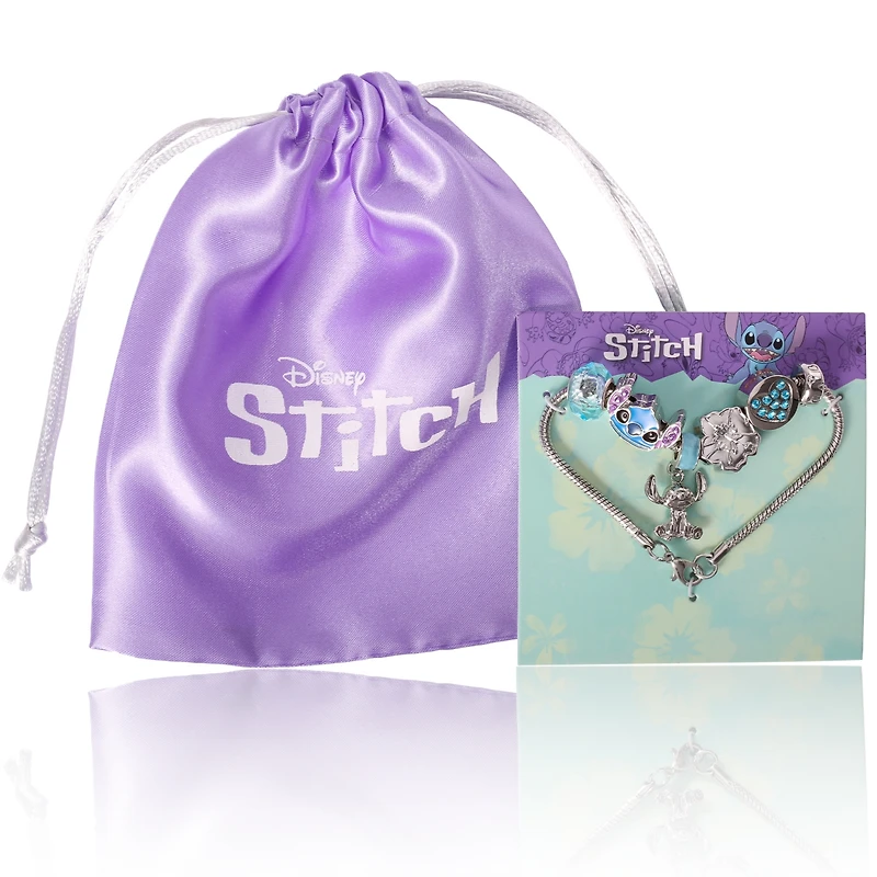 Disney Stitch Fashion 7" Charm Bracelet with Blue and Silver Tone Enamel Beads