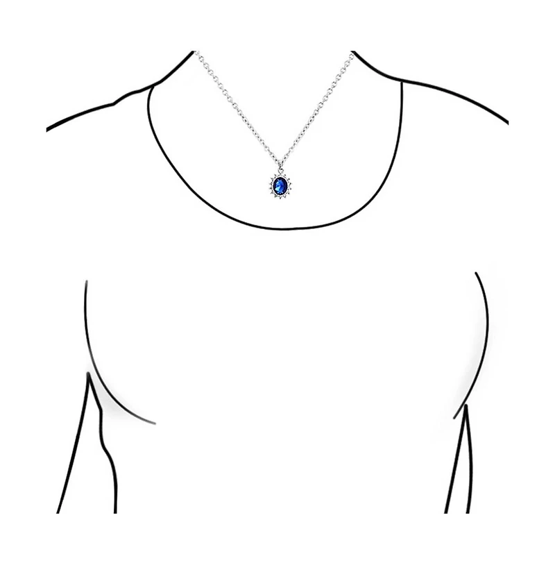 Bling Jewelry Style Royal Blue Oval Halo Crown Pendant Necklace .925 Sterling Silver