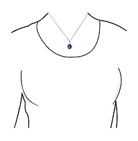 Bling Jewelry Style Royal Blue Oval Halo Crown Pendant Necklace .925 Sterling Silver