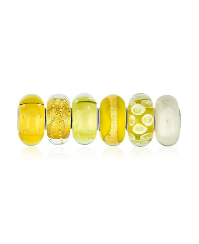 Bling Jewelry Mixed Set Of Bundle .925 Sterling Silver Core Translucent Shades Of White Yellow Floral Murano Glass Swirl Charm Bead Spacer Fits Europe