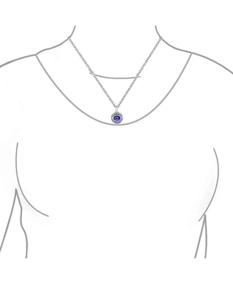 Bling Jewelry Spiritual Protection Amulet Round Circle Moving Floating Blue Evil Eye Filigree Charm Pendant Necklace Sterling Silver