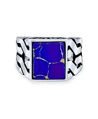Bling Jewelry Cuban Curb Link Chain Band Rectangle Signet Ring Sterling Silver
