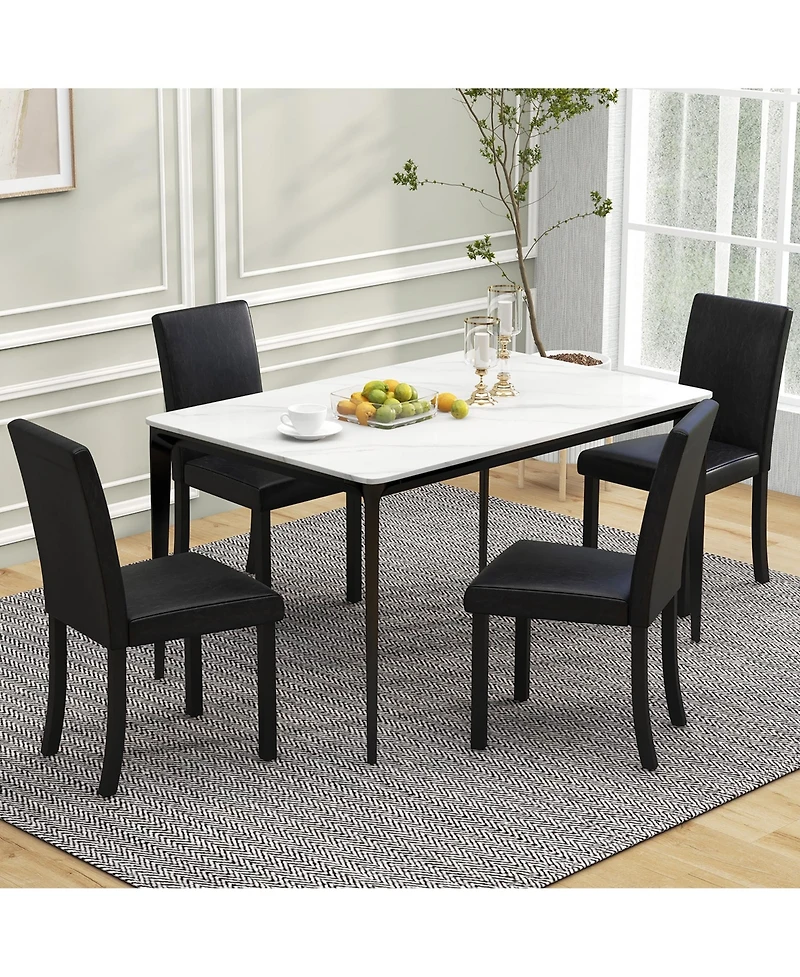 Gymax Dining Chair Set of 4 w/ Acacia Wood Frame & Rubber Wood Legs Padded Backrest Brown