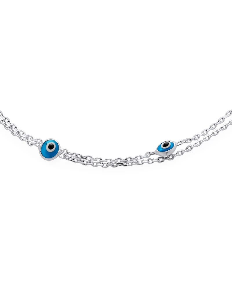 Bling Jewelry Protection Amulet Minimalist Delicate Double Row Aqua Blue Multi Color Evil Eye Anklet Ankle Bracelet .925 Sterling Silver 8.5-9.5 Inch