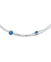 Bling Jewelry Protection Amulet Minimalist Delicate Double Row Aqua Blue Multi Color Evil Eye Anklet Ankle Bracelet .925 Sterling Silver 8.5-9.5 Inch