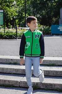 Minecraft Boys Creeper French Terry Zip Up Varsity Bomber Jacket