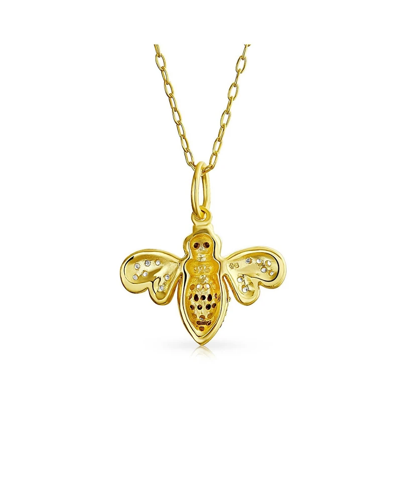 Bling Jewelry Elegant Queen Bee Pendant Necklace - Black and Golden Cubic Zirconia, 14K Yellow Gold Plated